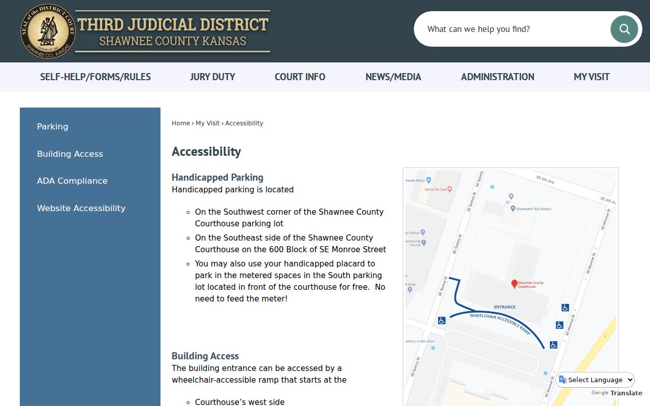 Shawnee County court docket courthouse accessibility and parking