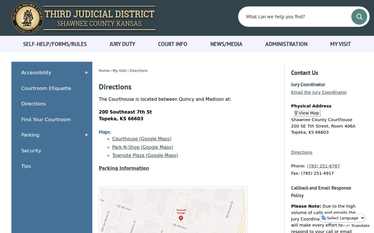 Shawnee County court docket courthouse directions