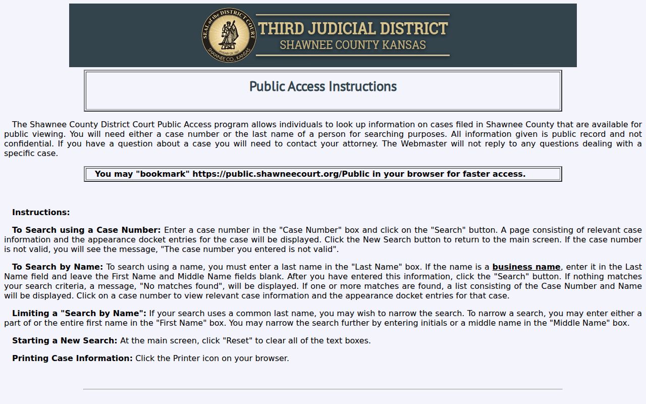 Shawnee County case lookup legacy search instructions