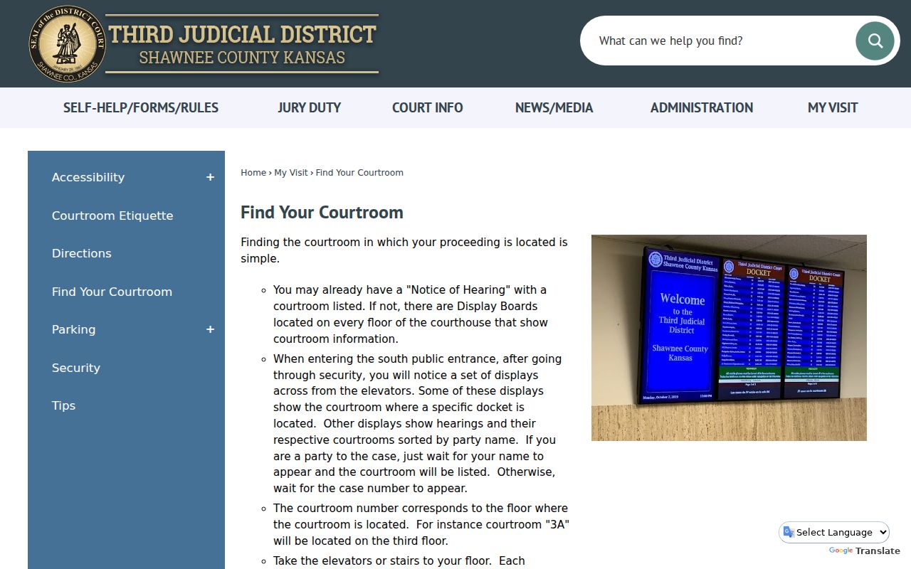 Shawnee County court date courtroom display