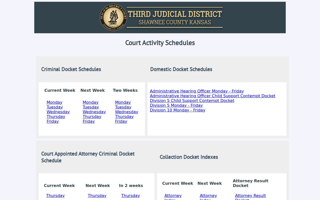 Shawnee County court calendar daily docket