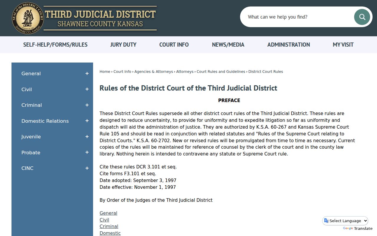 Shawnee County court date district rules