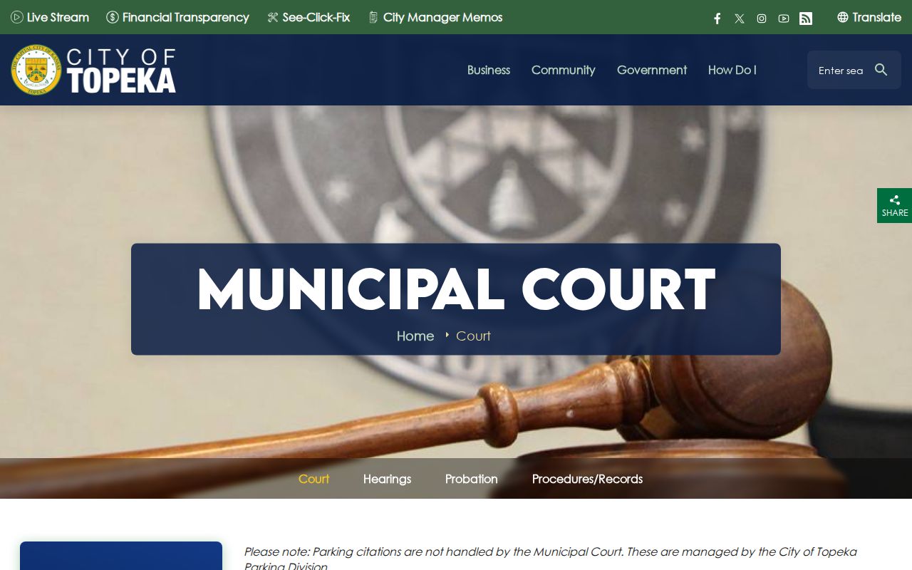 Topeka court docket municipal court page