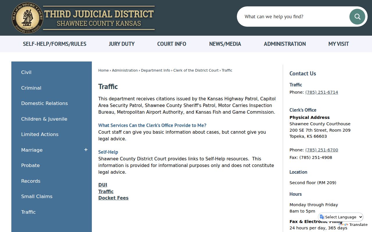Shawnee County traffic court record department